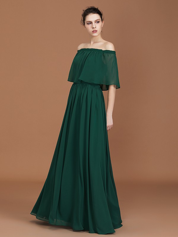 A-Line/Princess Pleats Off-the-Shoulder Floor-Length Chiffon Bridesmaid Dress 2424