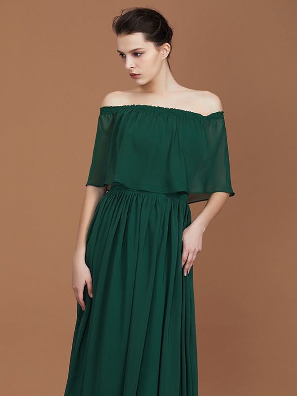 A-Line/Princess Pleats Off-the-Shoulder Floor-Length Chiffon Bridesmaid Dress 2424