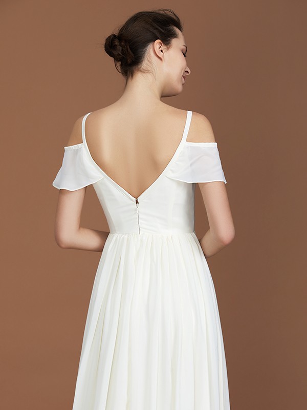 A-Line/Princess Short Sleeves Spaghetti Straps Ruched V-neck Floor-Length Chiffon Bridesmaid Dresses 2469