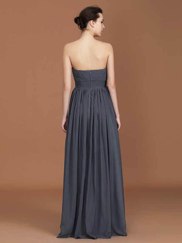 A-Line/Princess Asymmetrical Sleeveless Ruched Sweetheart Floor-Length Chiffon Bridesmaid Dresses 2094