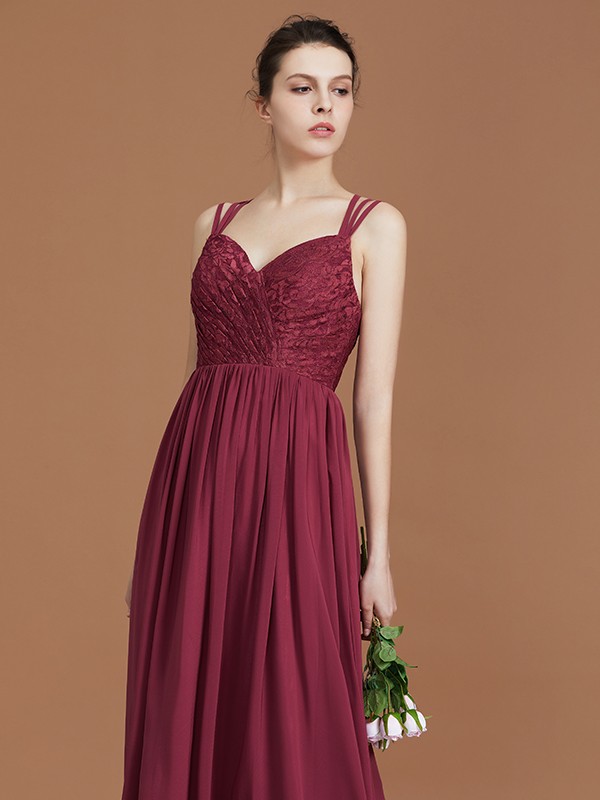 A-Line/Princess Lace Sweetheart Chiffon Ruched Floor-Length Bridesmaid Dresses 2350