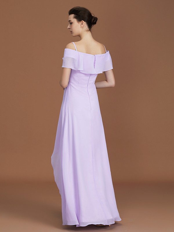 A-Line/Princess Asymmetrical Short Sleeves Off-the-Shoulder Ruched Chiffon Bridesmaid Dresses 2093