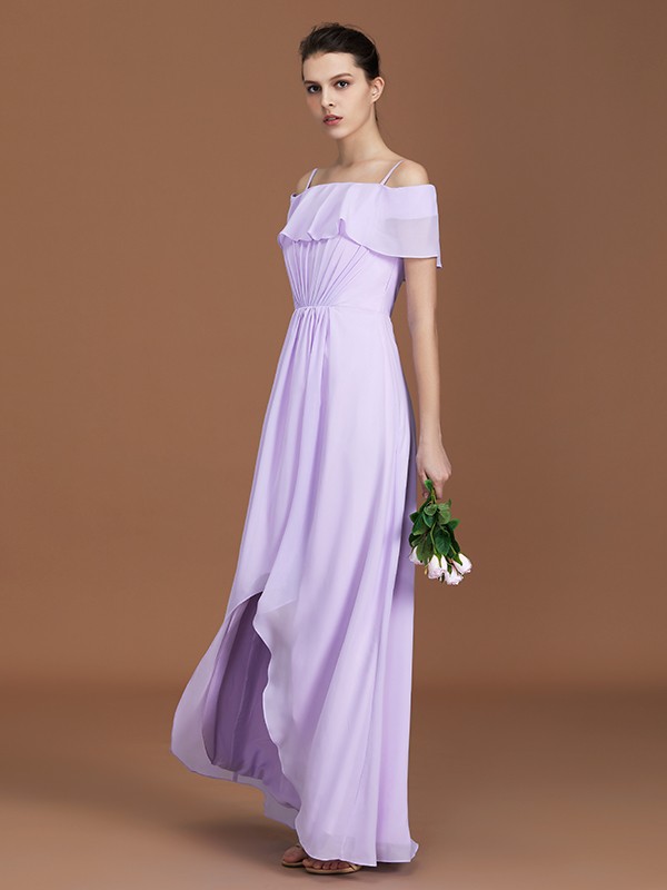 A-Line/Princess Asymmetrical Short Sleeves Off-the-Shoulder Ruched Chiffon Bridesmaid Dresses 2093