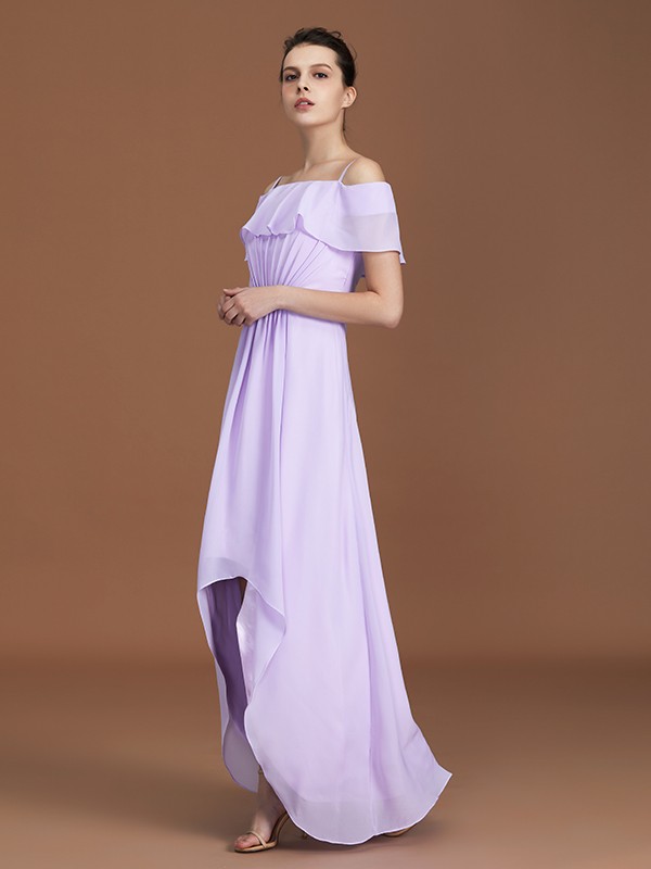 A-Line/Princess Asymmetrical Short Sleeves Off-the-Shoulder Ruched Chiffon Bridesmaid Dresses 2093