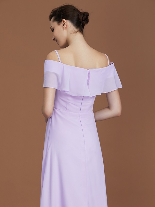 A-Line/Princess Asymmetrical Short Sleeves Off-the-Shoulder Ruched Chiffon Bridesmaid Dresses 2093