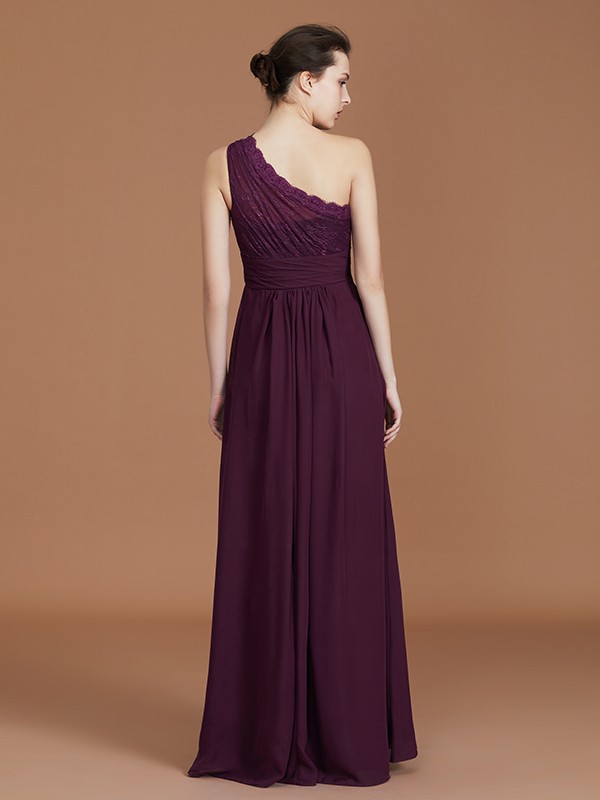 A-line/Princess One-Shoulder Lace Chiffon Sleeveless Floor-Length Bridesmaid Dresses 2370