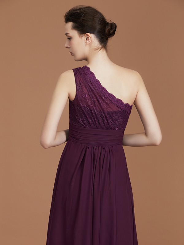 A-line/Princess One-Shoulder Lace Chiffon Sleeveless Floor-Length Bridesmaid Dresses 2370