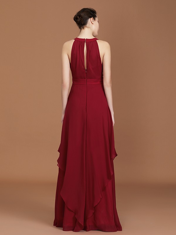 A-Line/Princess Straps Chiffon Ruched Floor-Length Sleeveless Bridesmaid Dresses 2626