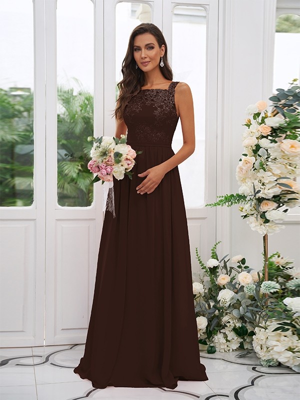 A-Line/Princess Chiffon Applique Square Sleeveless Floor-Length Bridesmaid Dresses 2132