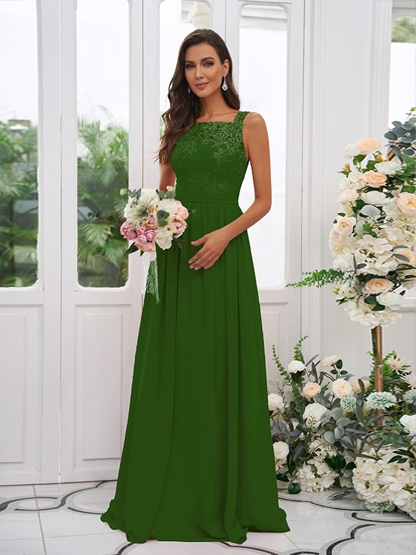 A-Line/Princess Chiffon Applique Square Sleeveless Floor-Length Bridesmaid Dresses 2132