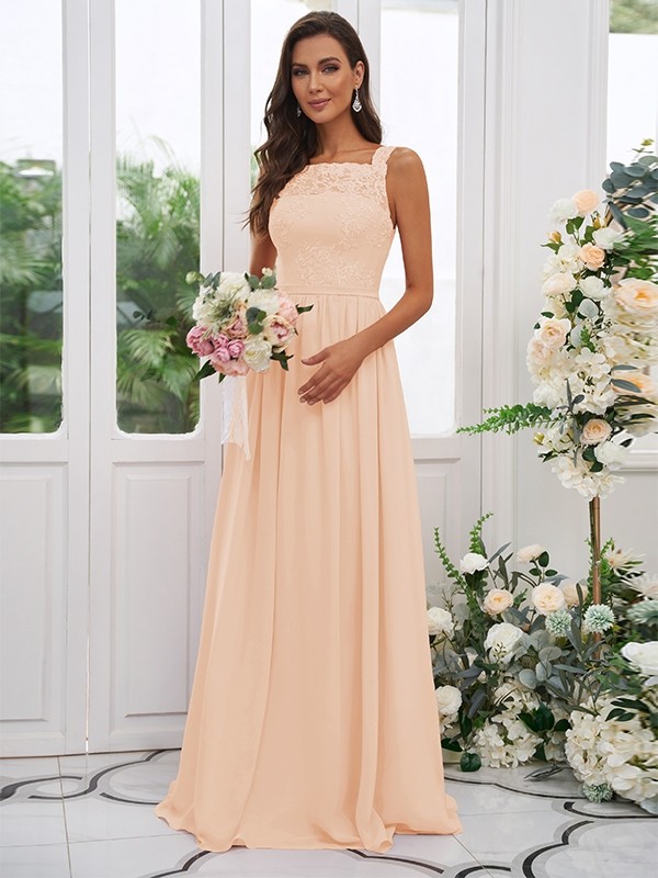 A-Line/Princess Chiffon Applique Square Sleeveless Floor-Length Bridesmaid Dresses 2132