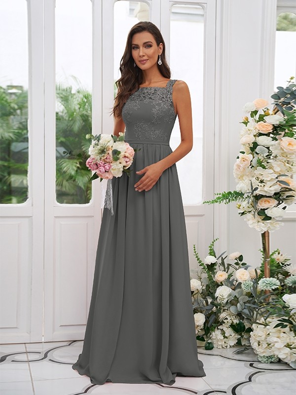 A-Line/Princess Chiffon Applique Square Sleeveless Floor-Length Bridesmaid Dresses 2132