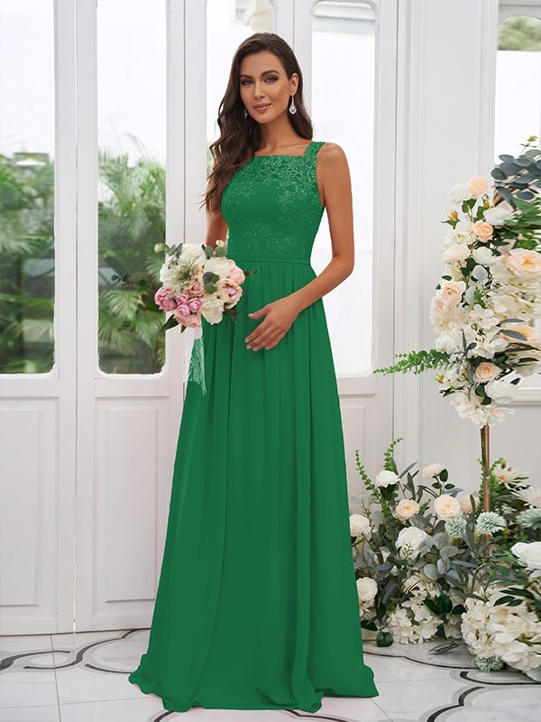 A-Line/Princess Chiffon Applique Square Sleeveless Floor-Length Bridesmaid Dresses 2132