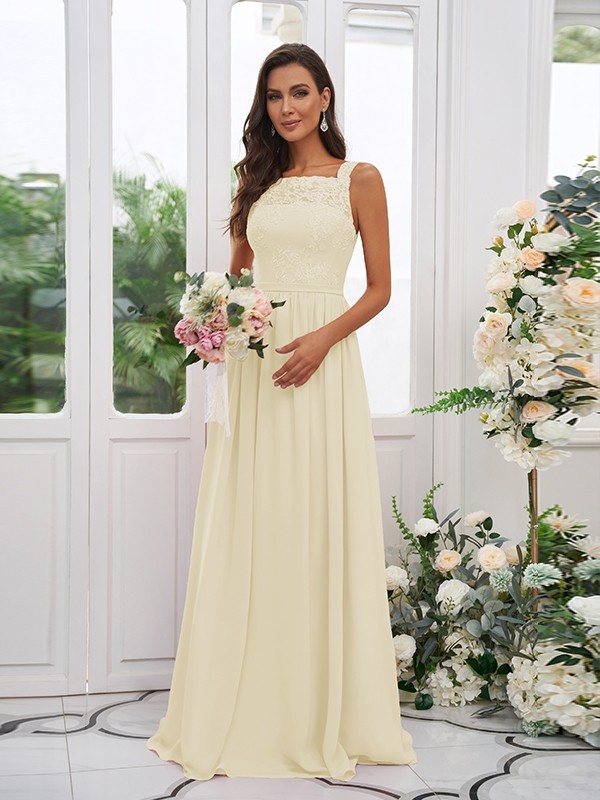 A-Line/Princess Chiffon Applique Square Sleeveless Floor-Length Bridesmaid Dresses 2132