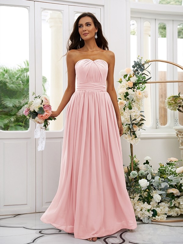 A-Line/Princess Chiffon Ruffles Strapless Sleeveless Floor-Length Bridesmaid Dresses 2216