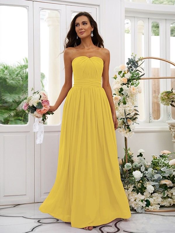 A-Line/Princess Chiffon Ruffles Strapless Sleeveless Floor-Length Bridesmaid Dresses 2216