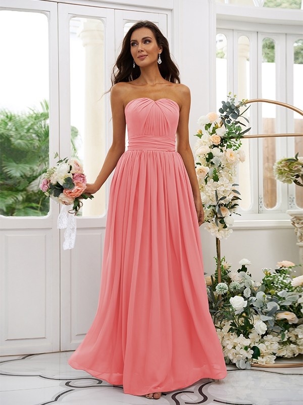 A-Line/Princess Chiffon Ruffles Strapless Sleeveless Floor-Length Bridesmaid Dresses 2216