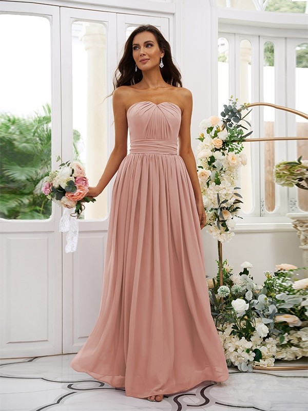 A-Line/Princess Chiffon Ruffles Strapless Sleeveless Floor-Length Bridesmaid Dresses 2216