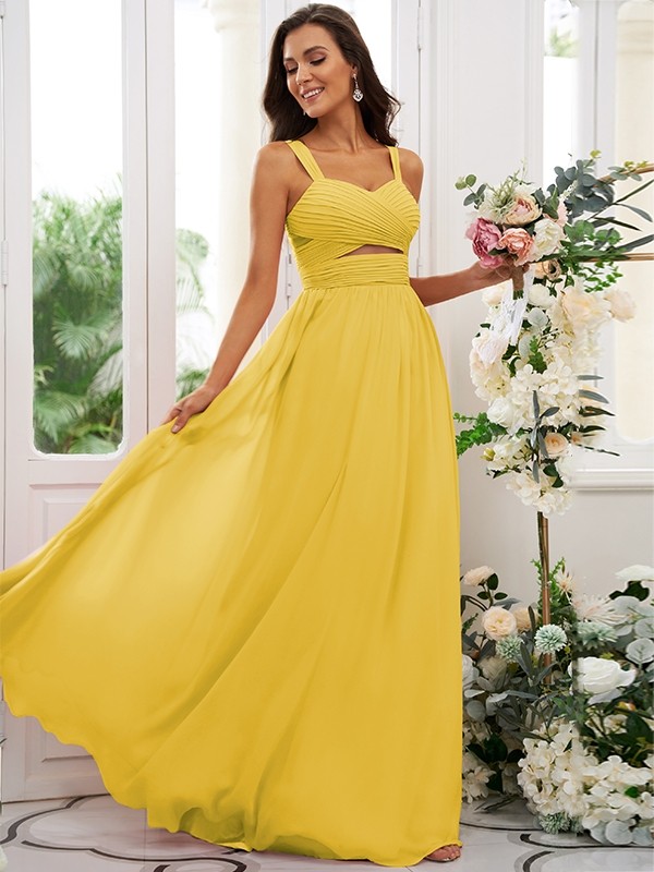 A-Line/Princess Chiffon Ruched Straps Sleeveless Floor-Length Bridesmaid Dresses 2167