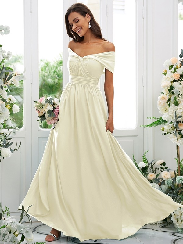 A-Line/Princess Chiffon Ruched Off-the-Shoulder Sleeveless Floor-Length Bridesmaid Dresses 2156