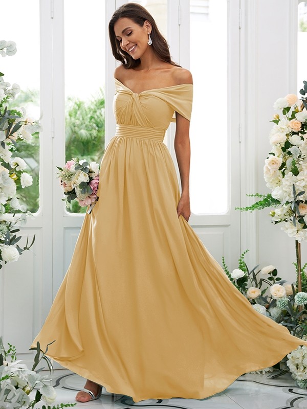 A-Line/Princess Chiffon Ruched Off-the-Shoulder Sleeveless Floor-Length Bridesmaid Dresses 2156