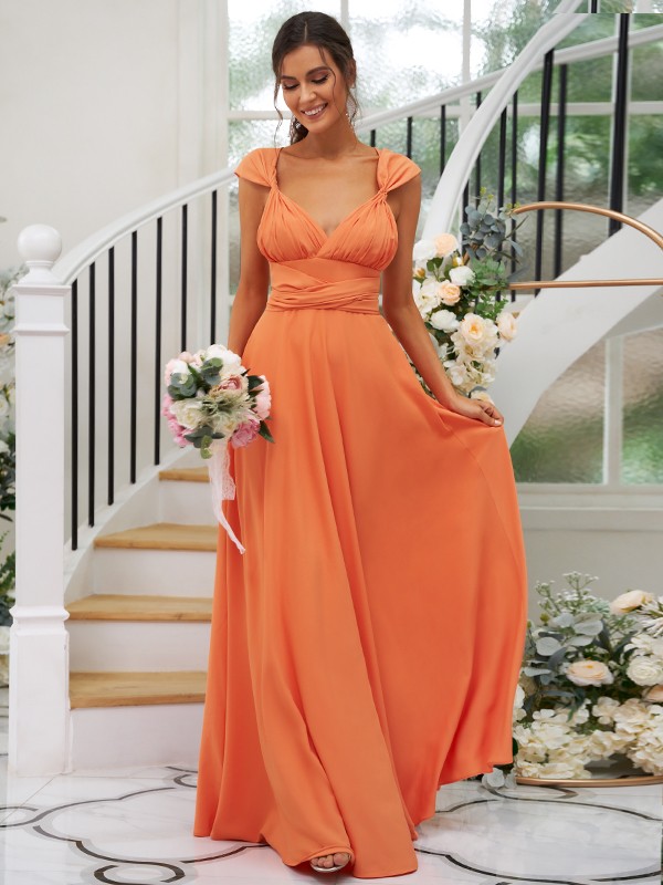 A-Line/Princess Jersey Ruched V-neck Sleeveless Floor-Length Bridesmaid Dresses 2323