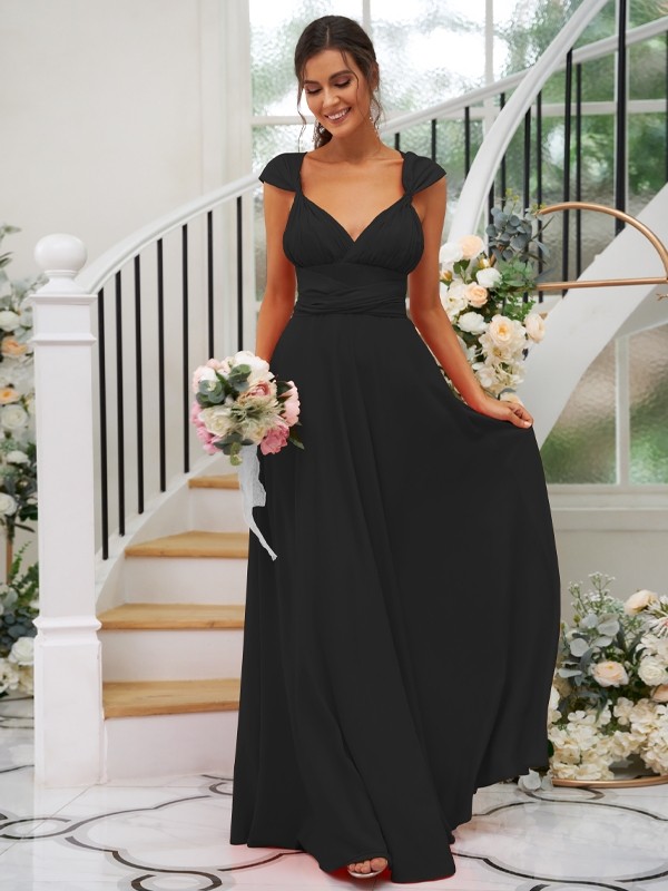 A-Line/Princess Jersey Ruched V-neck Sleeveless Floor-Length Bridesmaid Dresses 2323