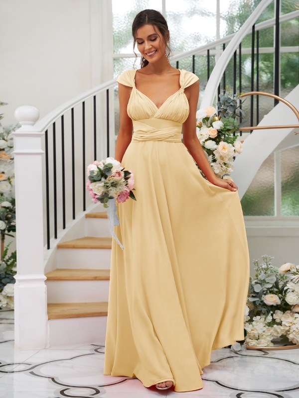 A-Line/Princess Jersey Ruched V-neck Sleeveless Floor-Length Bridesmaid Dresses 2323