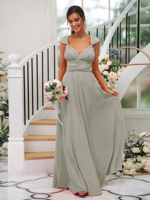 A-Line/Princess Jersey Ruched V-neck Sleeveless Floor-Length Bridesmaid Dresses 2323