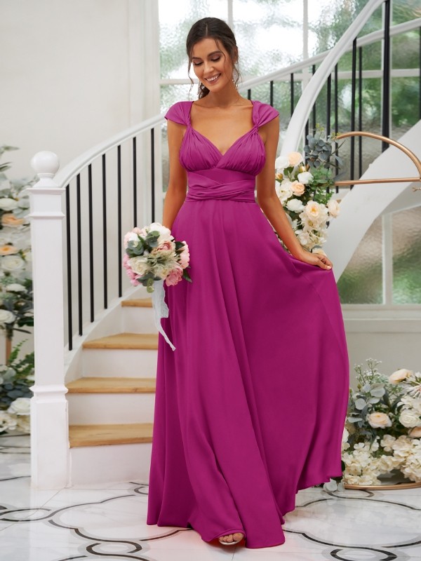 A-Line/Princess Jersey Ruched V-neck Sleeveless Floor-Length Bridesmaid Dresses 2323