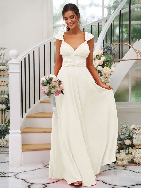 A-Line/Princess Jersey Ruched V-neck Sleeveless Floor-Length Bridesmaid Dresses 2323