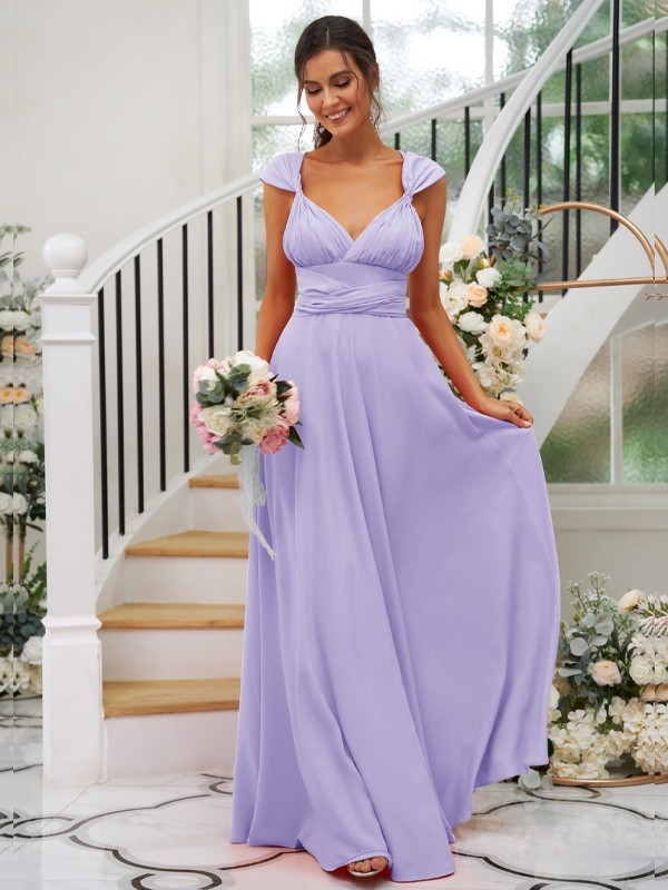 A-Line/Princess Jersey Ruched V-neck Sleeveless Floor-Length Bridesmaid Dresses 2323