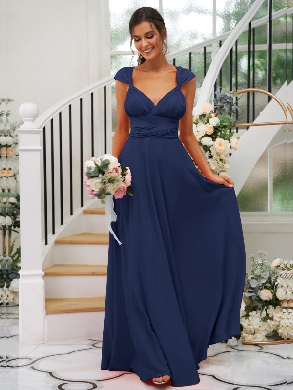 A-Line/Princess Jersey Ruched V-neck Sleeveless Floor-Length Bridesmaid Dresses 2323