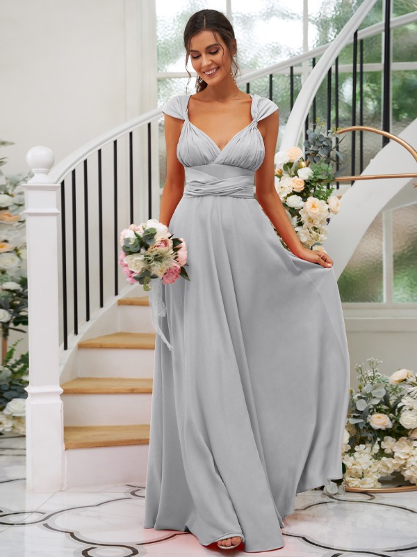 A-Line/Princess Jersey Ruched V-neck Sleeveless Floor-Length Bridesmaid Dresses 2323