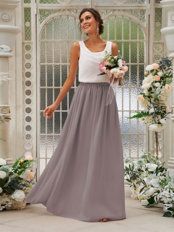 A-Line/Princess Chiffon Ruffles Scoop Sleeveless Floor-Length Two Piece Bridesmaid Dresses 2210