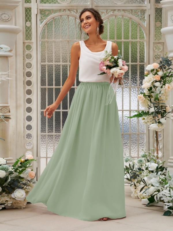 A-Line/Princess Chiffon Ruffles Scoop Sleeveless Floor-Length Two Piece Bridesmaid Dresses 2210