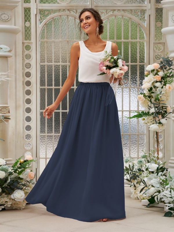 A-Line/Princess Chiffon Ruffles Scoop Sleeveless Floor-Length Two Piece Bridesmaid Dresses 2210