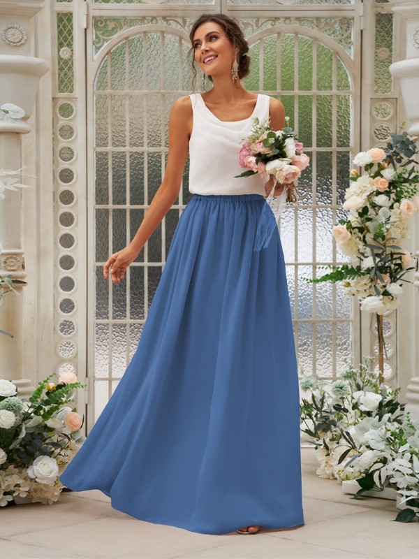 A-Line/Princess Chiffon Ruffles Scoop Sleeveless Floor-Length Two Piece Bridesmaid Dresses 2210