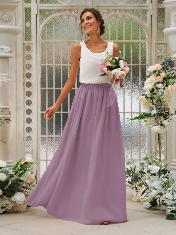 A-Line/Princess Chiffon Ruffles Scoop Sleeveless Floor-Length Two Piece Bridesmaid Dresses 2210