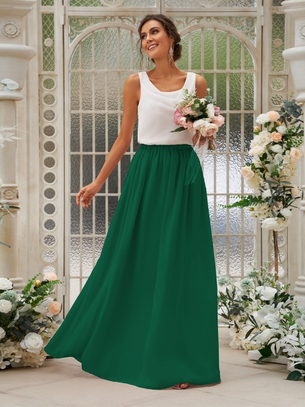 A-Line/Princess Chiffon Ruffles Scoop Sleeveless Floor-Length Two Piece Bridesmaid Dresses 2210