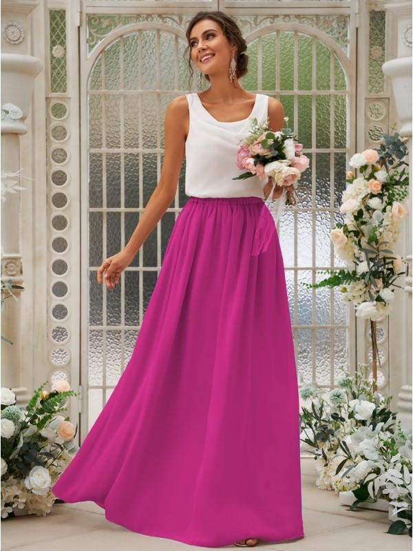 A-Line/Princess Chiffon Ruffles Scoop Sleeveless Floor-Length Two Piece Bridesmaid Dresses 2210