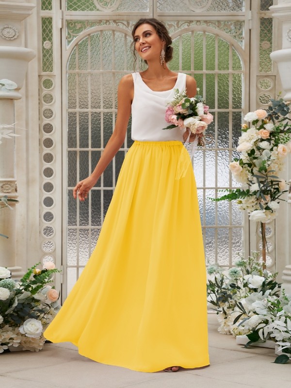 A-Line/Princess Chiffon Ruffles Scoop Sleeveless Floor-Length Two Piece Bridesmaid Dresses 2210