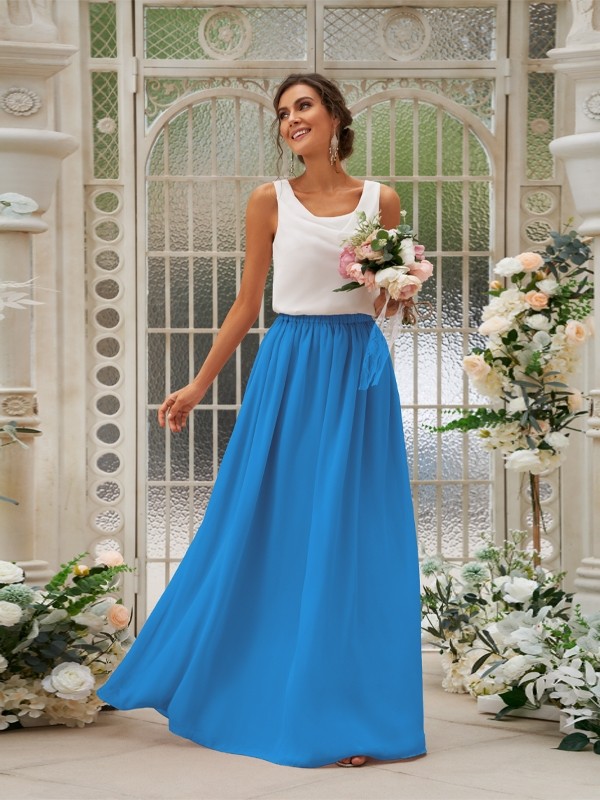 A-Line/Princess Chiffon Ruffles Scoop Sleeveless Floor-Length Two Piece Bridesmaid Dresses 2210