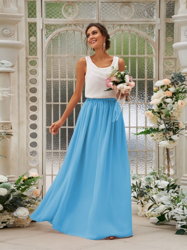 A-Line/Princess Chiffon Ruffles Scoop Sleeveless Floor-Length Two Piece Bridesmaid Dresses 2210