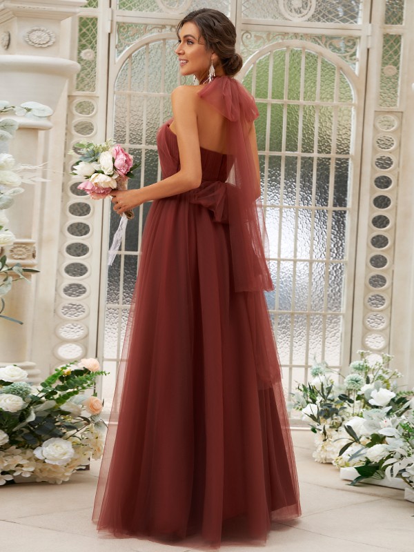 A-Line/Princess Tulle Ruffles Halter Sleeveless Floor-Length Bridesmaid Dresses 2766