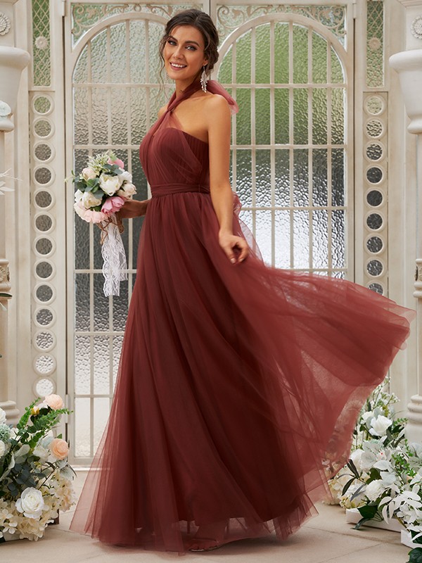 A-Line/Princess Tulle Ruffles Halter Sleeveless Floor-Length Bridesmaid Dresses 2766