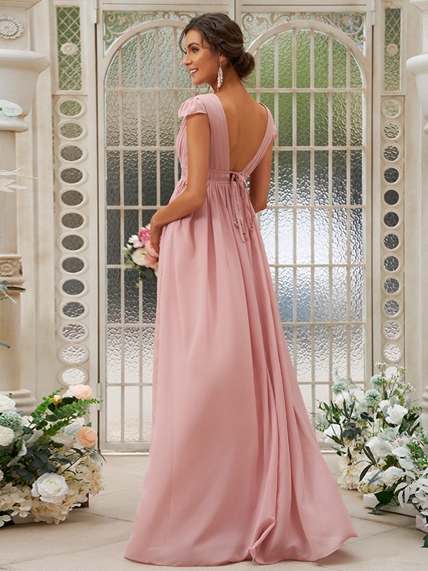 A-Line/Princess Chiffon Ruffles V-neck Sleeveless Sweep/Brush Train Bridesmaid Dresses 2245