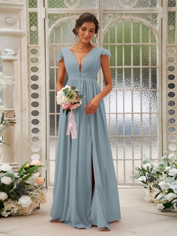 A-Line/Princess Chiffon Ruffles V-neck Sleeveless Sweep/Brush Train Bridesmaid Dresses 2245