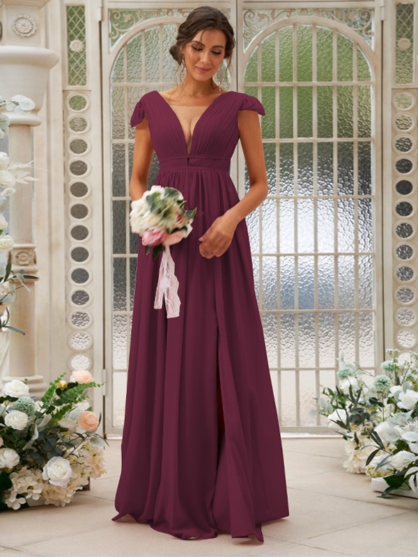 A-Line/Princess Chiffon Ruffles V-neck Sleeveless Sweep/Brush Train Bridesmaid Dresses 2245