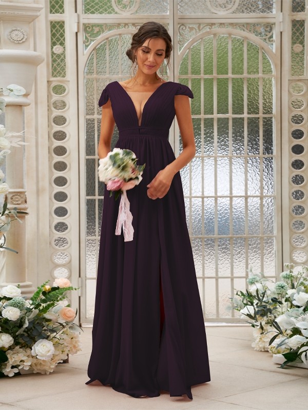 A-Line/Princess Chiffon Ruffles V-neck Sleeveless Sweep/Brush Train Bridesmaid Dresses 2245